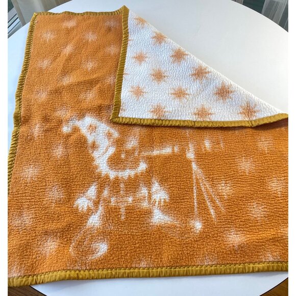 Vintage baby blanket, reversible fleece with satin trim, elf and stars - Picture 6 of 10